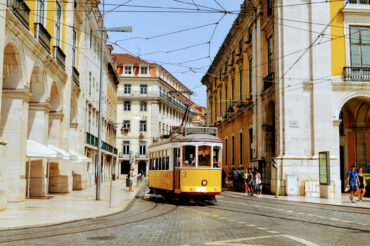 lisbon tram in central lisbon