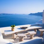 A look out to blue seas from a Santorini terrace